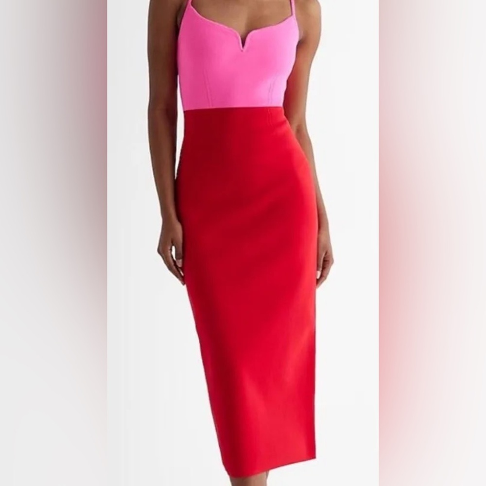 NWT Express Elegant Strapless Pink and Red Dress Winter 2024-2025 Season